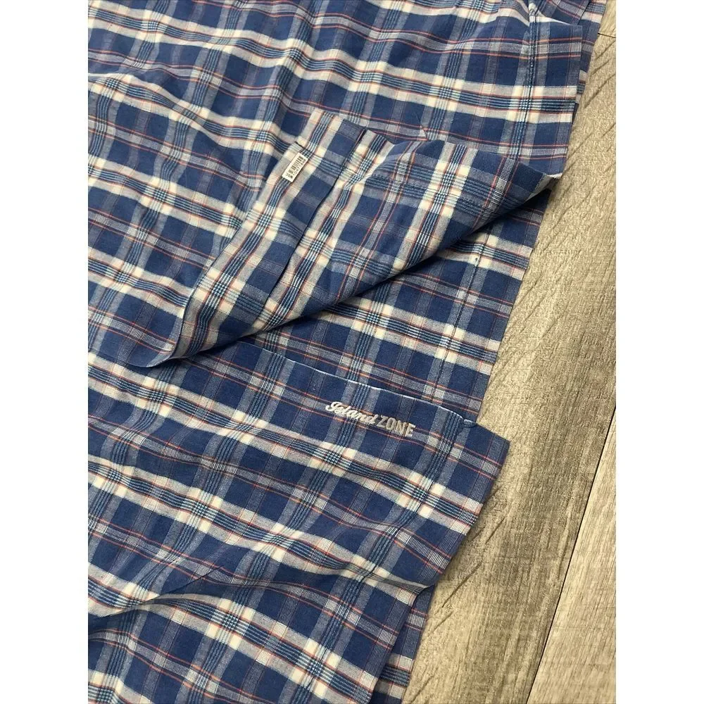 Tommy Bahama‎ Button Up Shirt Men's XL Silk Blend Blue Plaid Islandzone Hawaiian